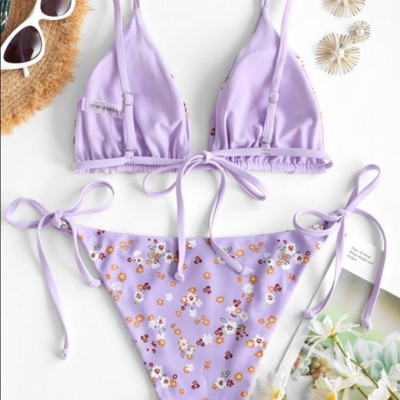Purple floral bikini (reversible) - Picture 3 of 6